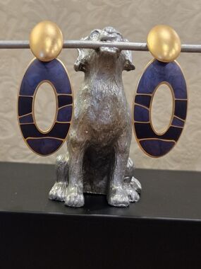 Edgar Berebi Gold-Trim Navy & Purple Oval Drop Earrings With Gold Accents